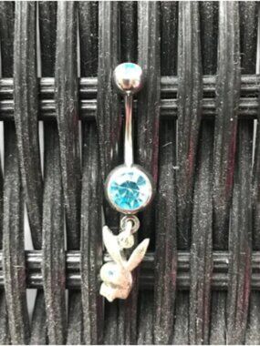 playboy bunny dangly silver blue crystal belly button navel ring